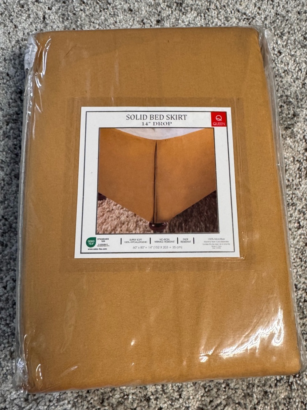 Queen Bed Skirt gold Solid 14in Drop Microfiber Wrinkle/Fade Resistant